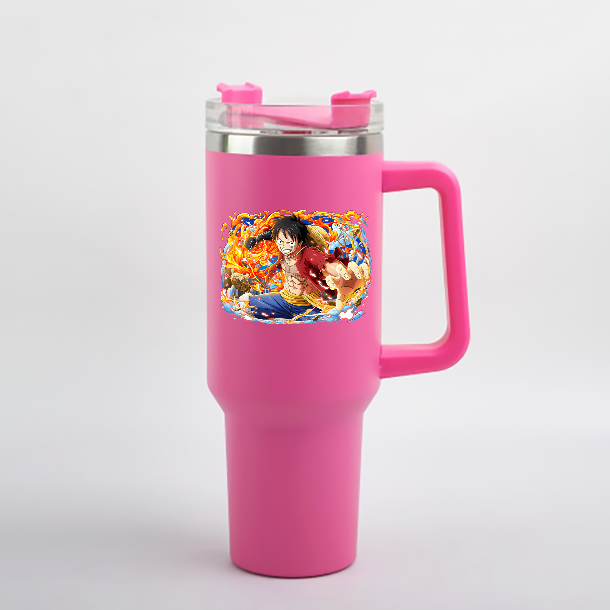 ワンピース モンキー・D・ルフィ ONE PIECE Monkey D. Luffy 1200mL車用タンブラー - クリスタルステッカー（プラスチックストロー付き）